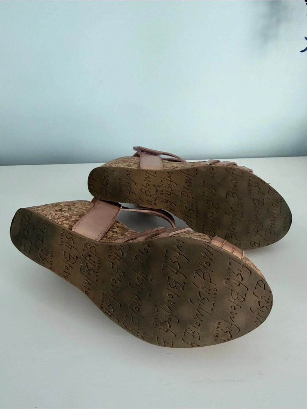 Cork Wedge Strappy Sandals in Rose Tan
